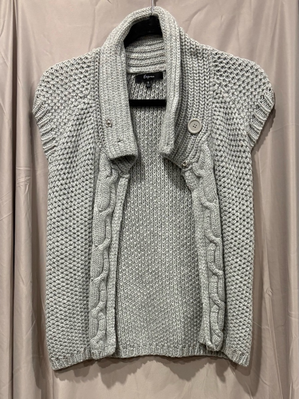 Express Light Gray Cable-Knit Short Sleeve Cardigan Vest